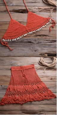 Hand-knitted beach split bikini