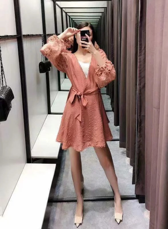 Lace mesh stitching dress