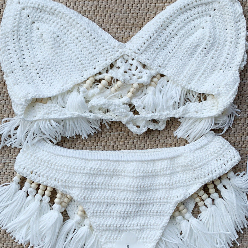 Swimsuit Bikini Women's New Hand Hook With Beads Tassel Beach Suit