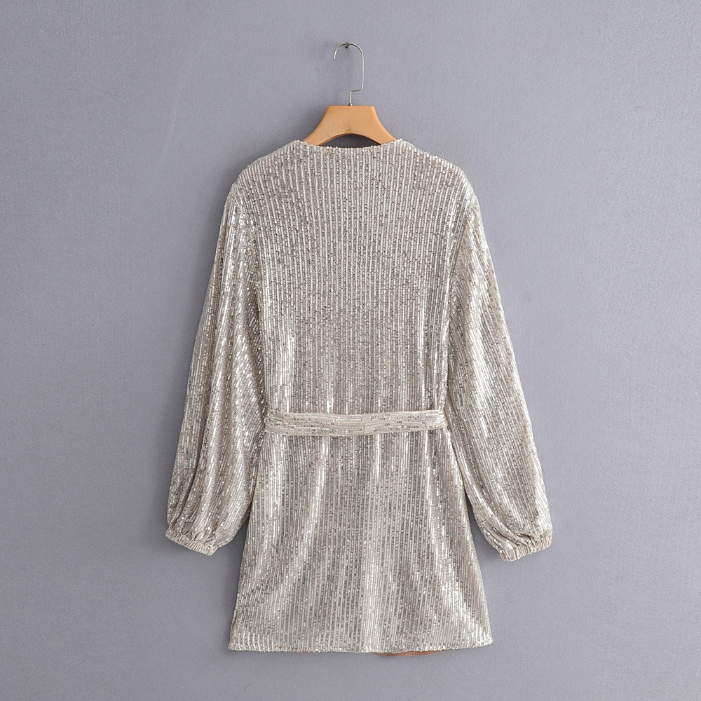 Long sleeve sequin lace dress
