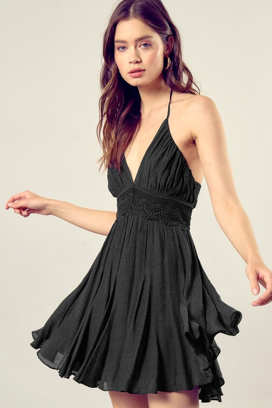 LACE TRIM WITH BACK DRAWSTRING DRESS