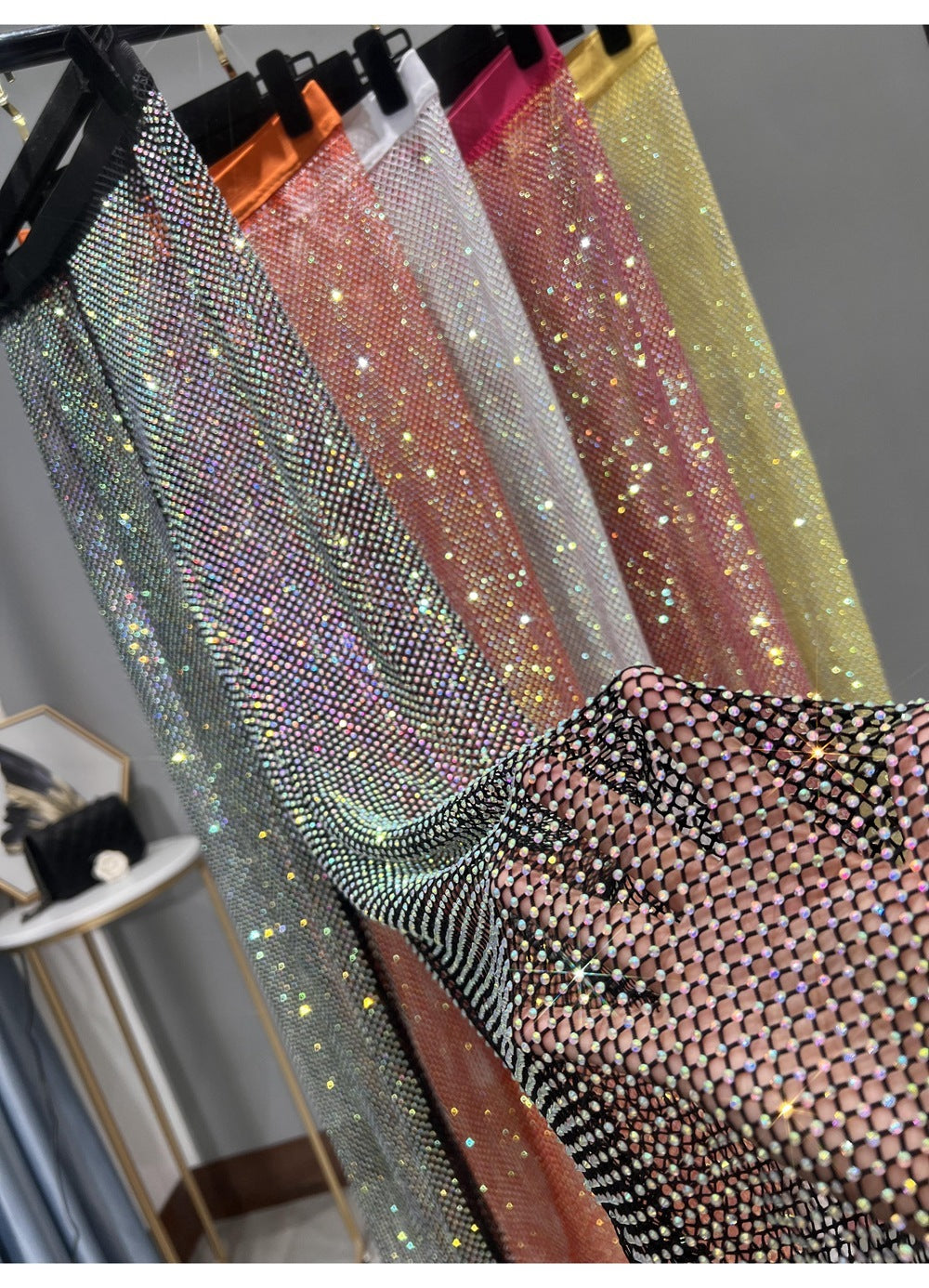 Rhinestone Straight Mesh Wide Leg Slim Fit Flattering Mopping Pants