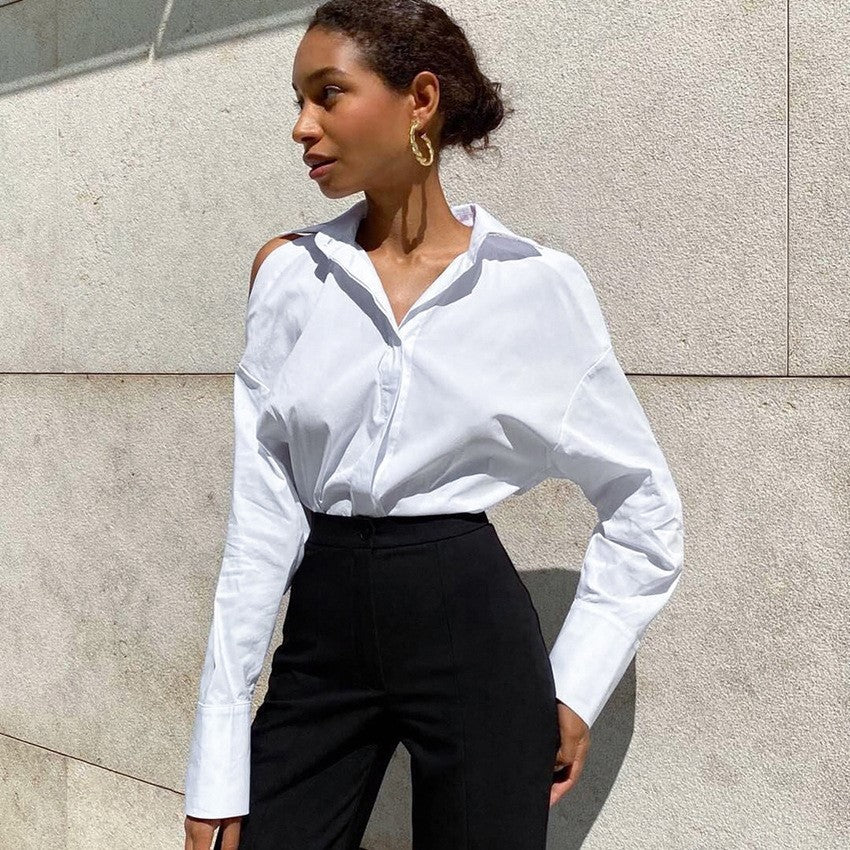 White Cold Shoulder button down shirt