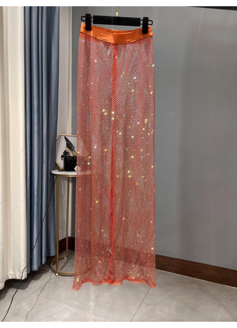 Rhinestone Straight Mesh Wide Leg Slim Fit Flattering Mopping Pants