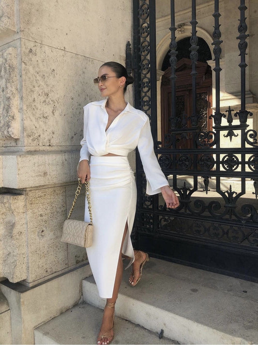 Niche Crop Top & High waste Skirt with Slit