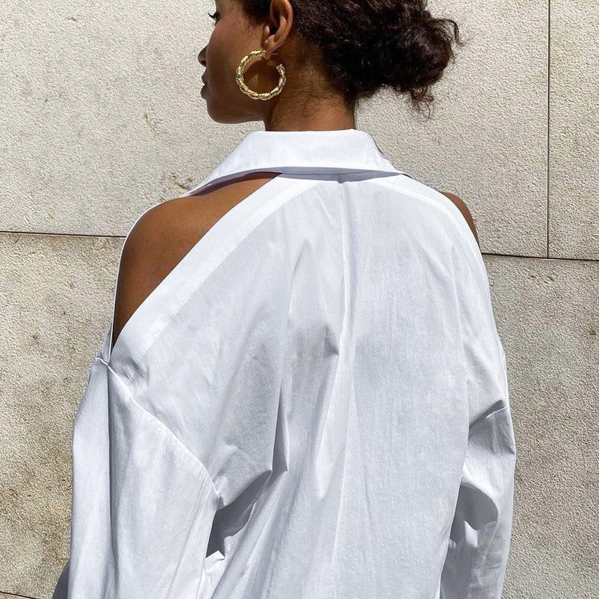 White Cold Shoulder button down shirt