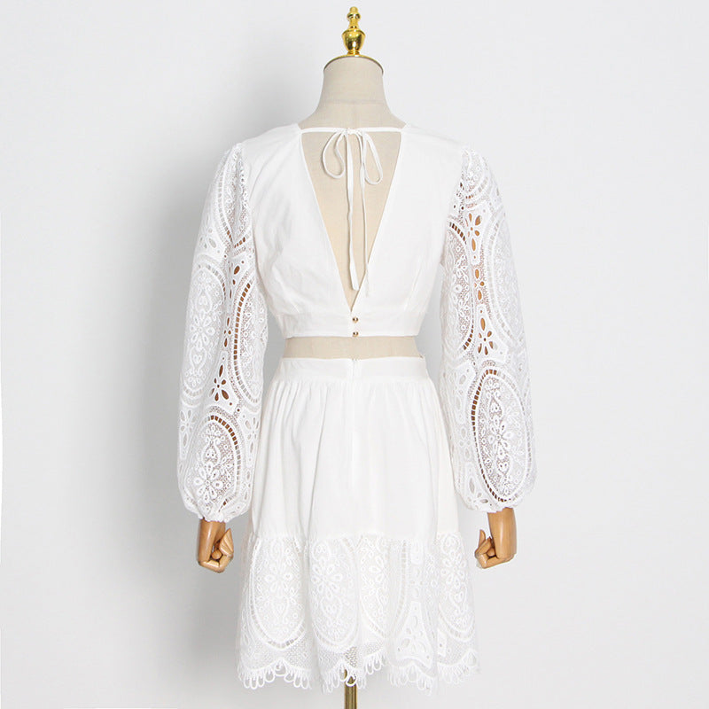 White Lace sleeve Dress