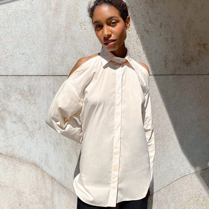 White Cold Shoulder button down shirt