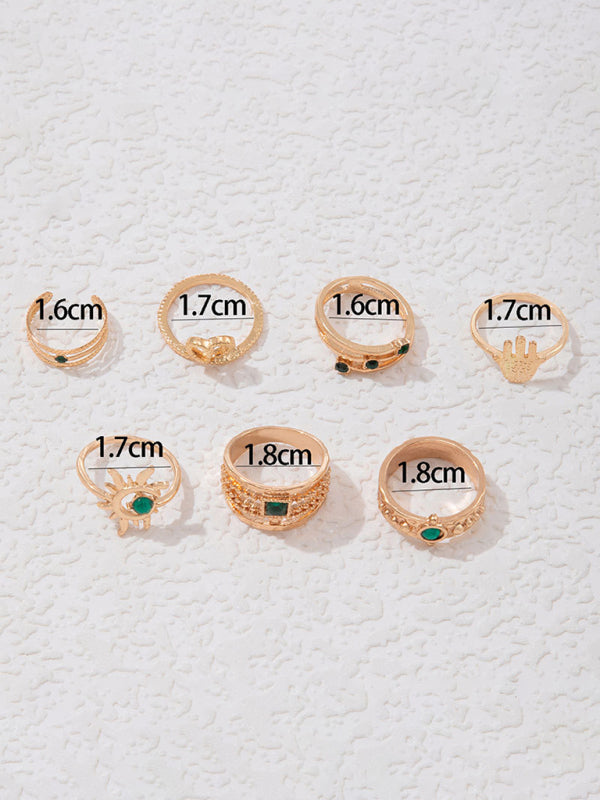 Retro personalized fashion metal diamond love palm ring multi-piece set
