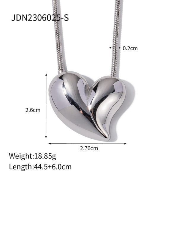 New style simple silver non-fading large heart-shaped earrings/necklace