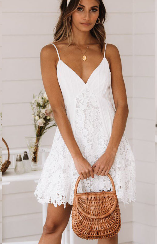 Women's Summer New Lace Stitching Sexy Sling Lace Dress