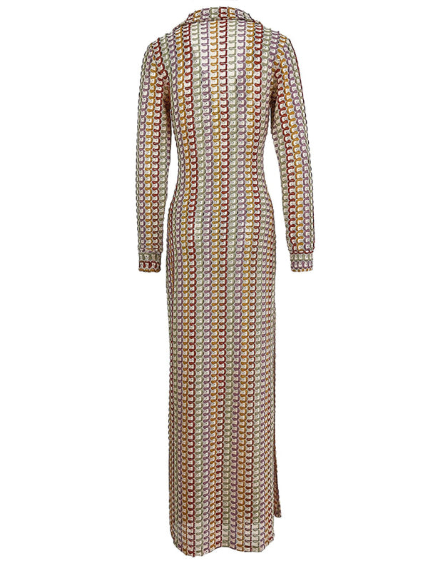 Women's hollow low-cut V-neck slit women's long dress