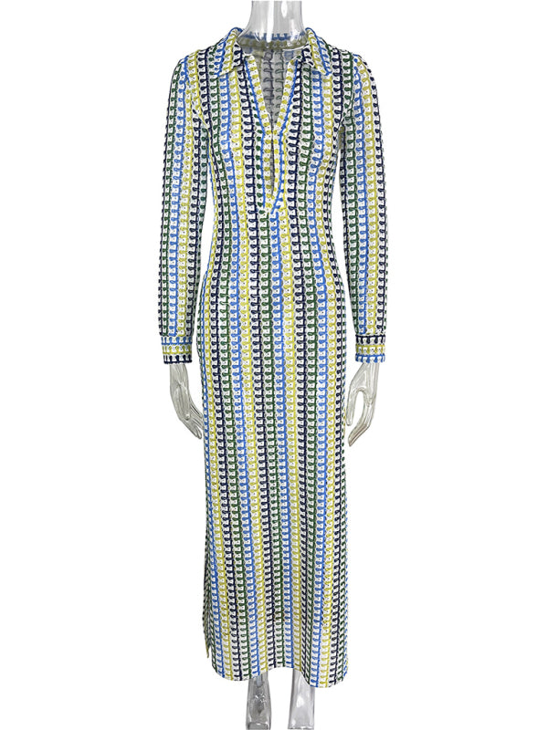 Women's hollow low-cut V-neck slit women's long dress