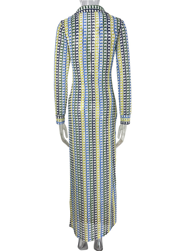 Women's hollow low-cut V-neck slit women's long dress